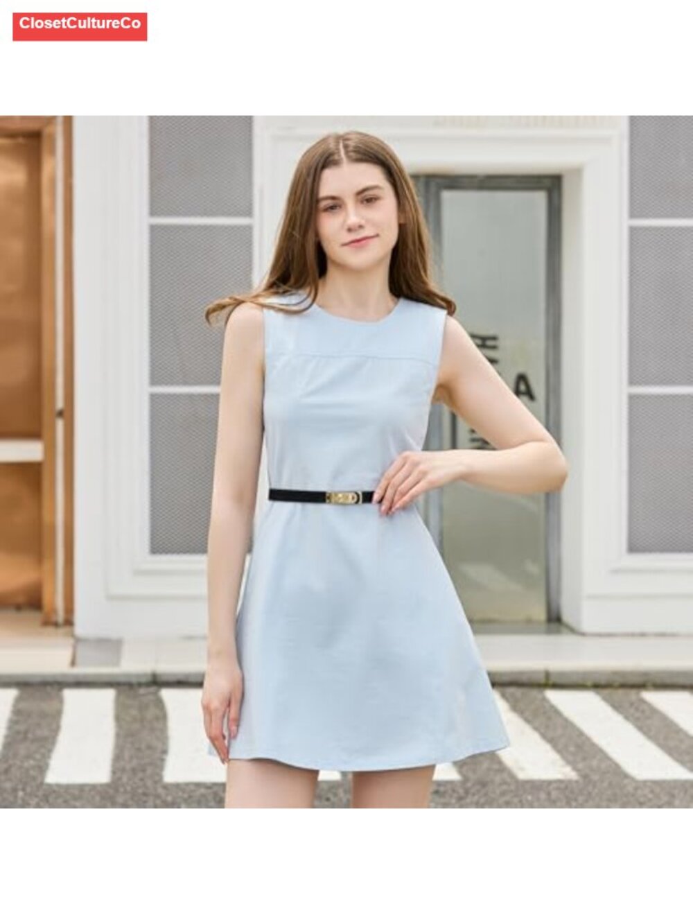 Women's Skinny Leather Belt Adjustable Dress Belt Gold Buckle - Picture 4 of 6